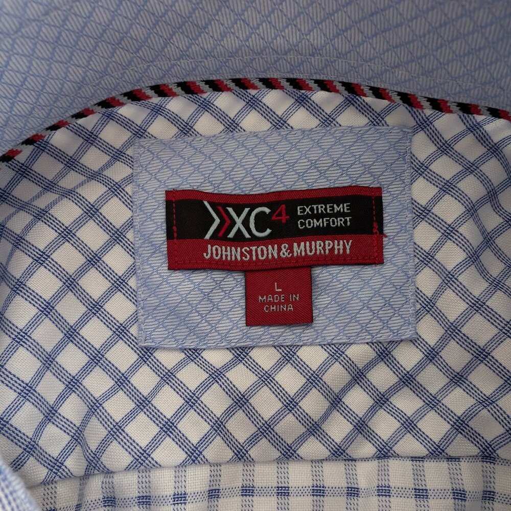 JOHNSTON & MURPHY Shirt Men's L XC4 Blue Plaid Extreme Comfort Long Sleeve - Picture 9 of 13